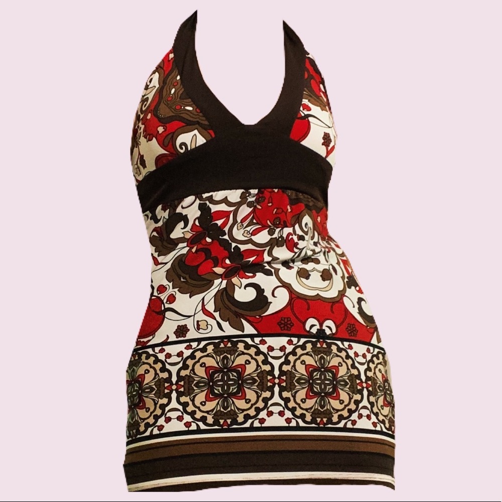 brown and red y2k halter top